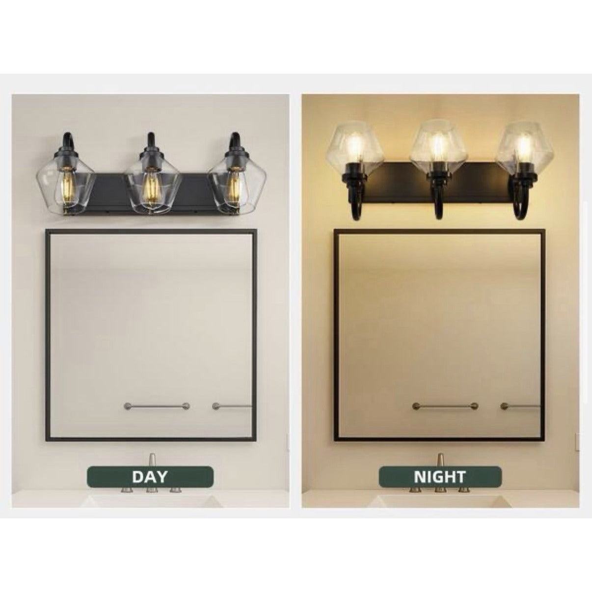 JAZAVA 23.2 in. 3 Light Black Vanity Light with Clear Glass Shade