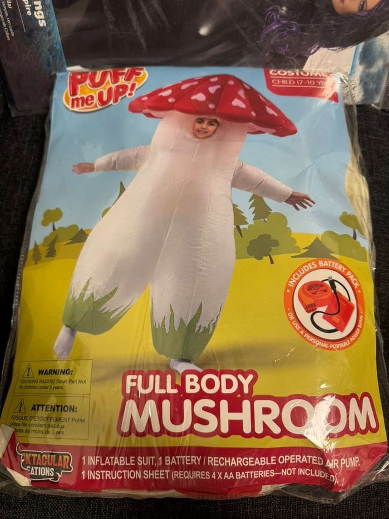 Brand New Spooktacular Creations Kids Inflatable Costume, Full Body Mushroom Blow Up Costume, Funny Deluxe Halloween Inflatable Suit for Dress Up Part