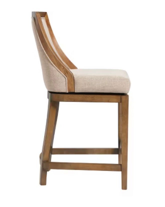 Ellie Counter Height Barstool with Back Brown - Alaterre Furniture: Upholstered Swivel, Rubberwood Frame