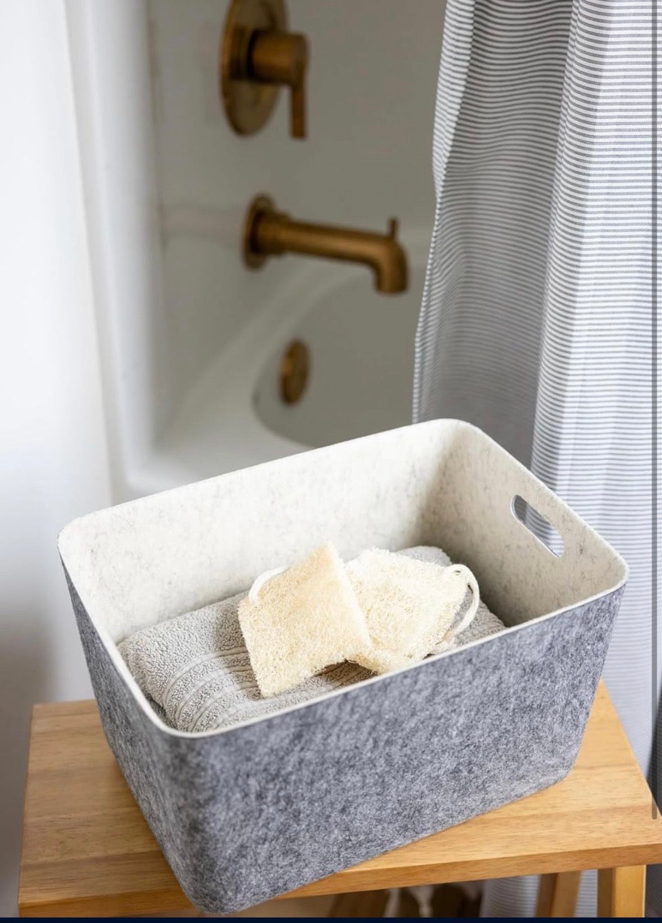 Three by Three Seattle reSTAK Medium Tall Storage Bin – Made from 100% Post-Consumer Recycled PET, Charcoal/Cream Felt Design for Stylish Organization