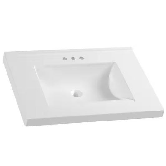 Open Box Glacier Bay 31 in. W x 22 in. D Cultured Marble White Rectangular Single Sink Vanity Top in White