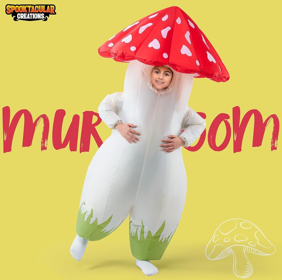 Brand New Spooktacular Creations Kids Inflatable Costume, Full Body Mushroom Blow Up Costume, Funny Deluxe Halloween Inflatable Suit for Dress Up Part