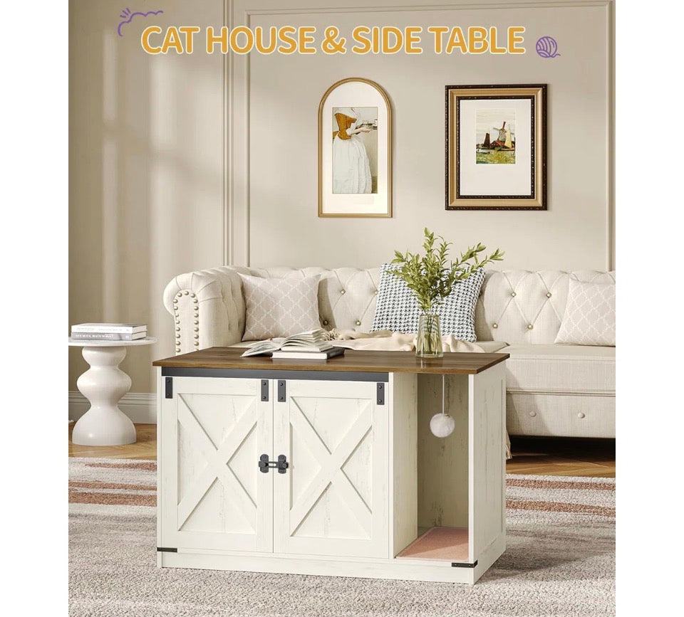 Cat Litter Box Enclosure, Hidden Litter Box Cabinet Furniture with Bell,