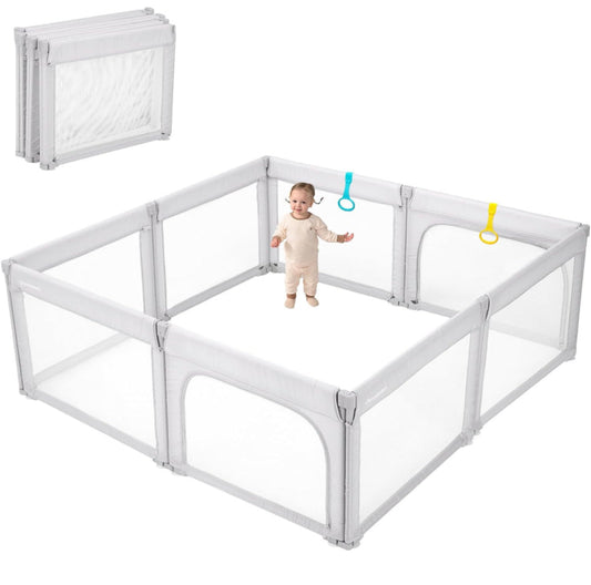 COSOLA Baby Playpen foldable mesh play yard with zipper gate and sturdy white panels for toddlers safe play area