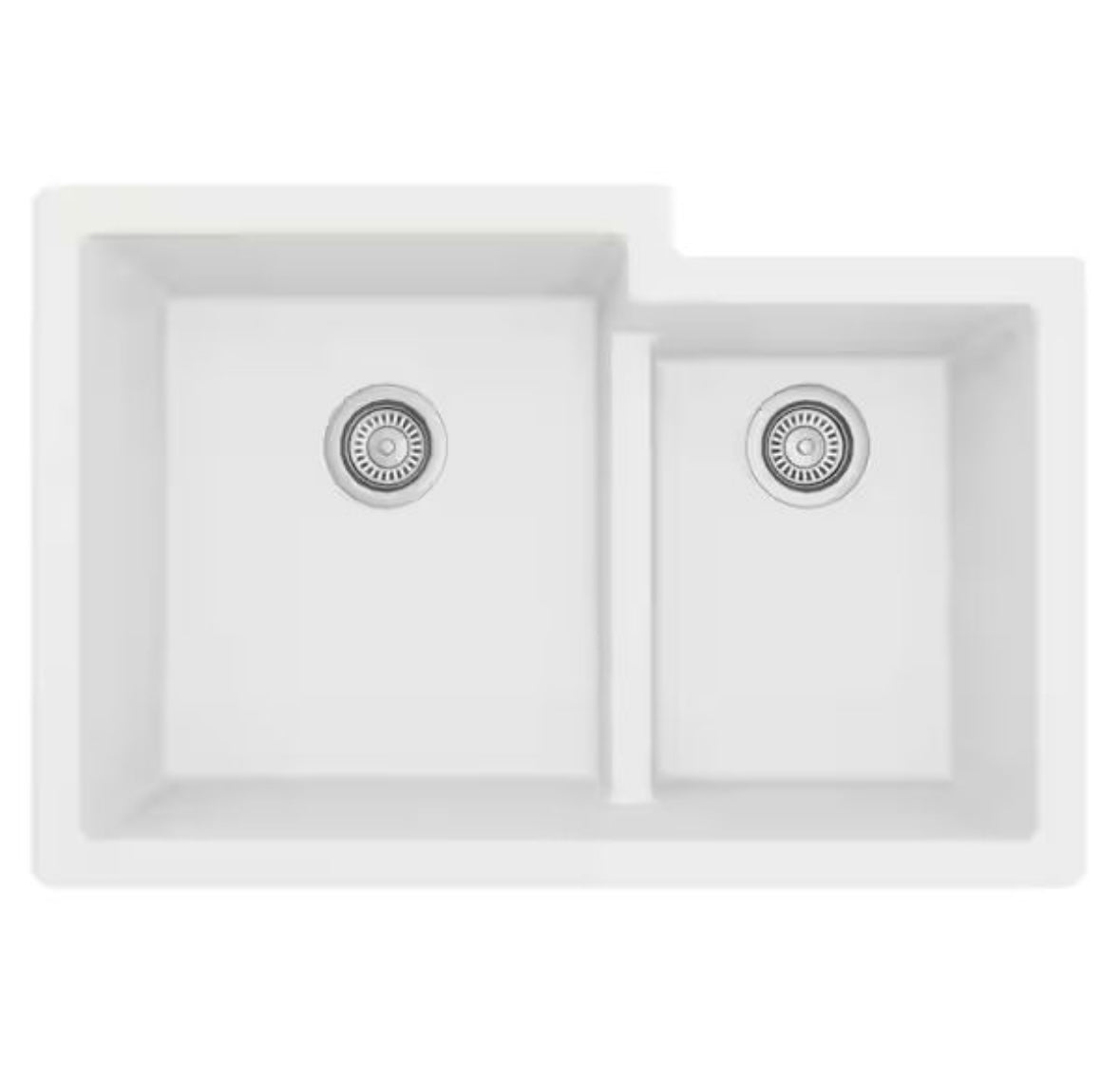 Open Box Karran Quartz/Granite White 33 in. 60/40 Double Bowl Composite Undermount Kitchen Sink