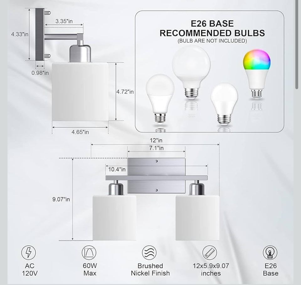 Open Box New DEKANG Bathroom Vanity Light Fixture Over Mirror with Brushed Nickel, Modern 2-Light Wall Sconces Lighting for Bedroom,Living Room,Decor