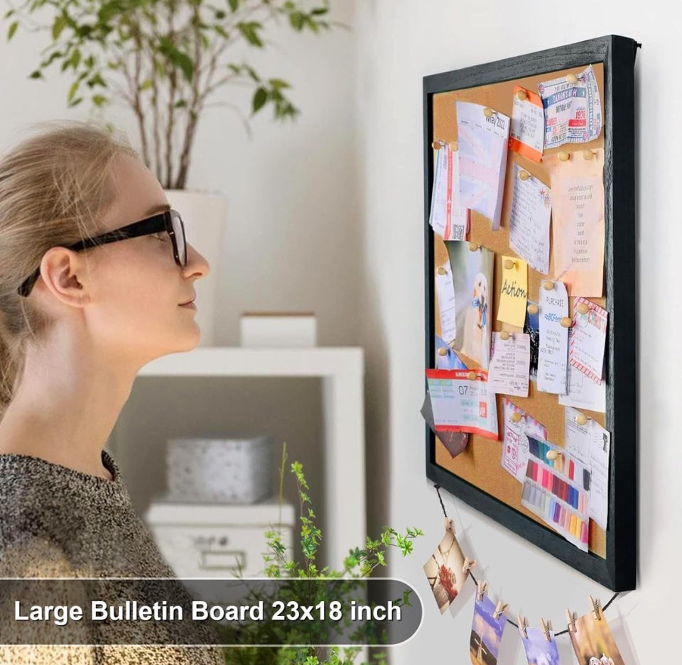 Open Box Miratino Cork Board Bulletin Board, 23x18 Inches Wooden Frame Pin Board, Cute Cork Boards for Walls Hanging for Office, Home Decor, School (P
