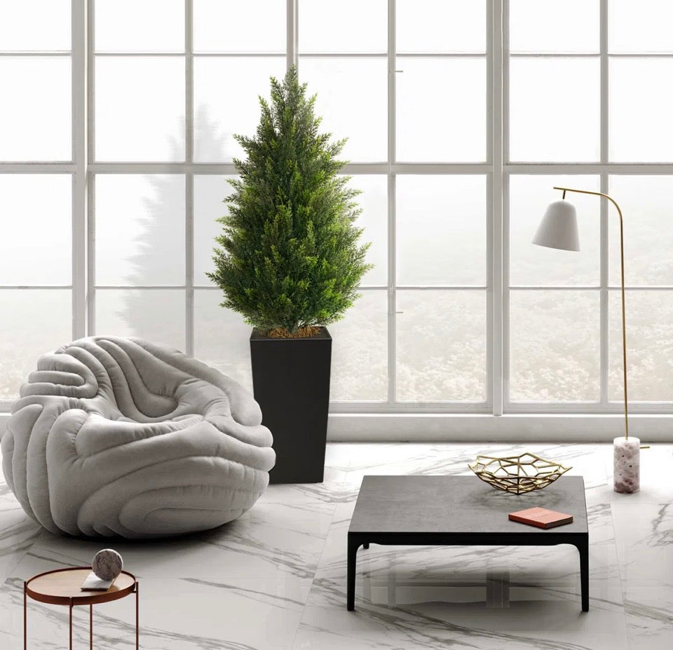 Vitalismo Faux Cedar Tree In Black Pot-UV Rated Potted Plant for Home Decor Outdoor or Indoor (Set of 2)