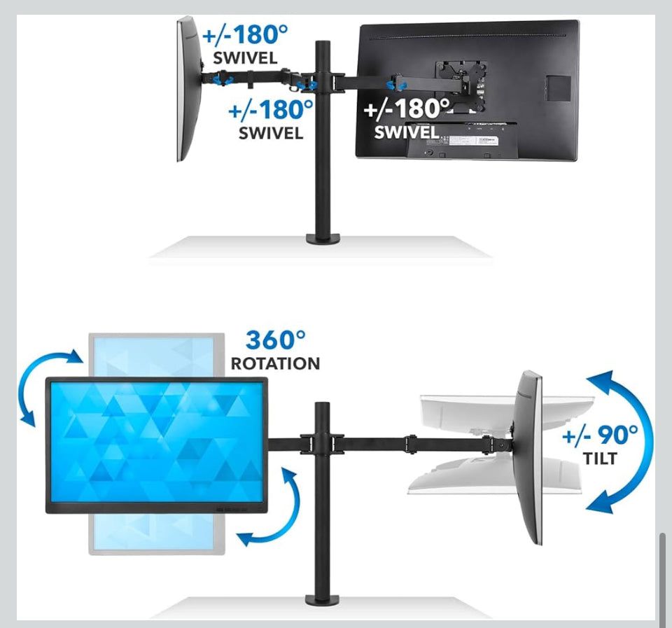 Open Box Mount-It! Dual Monitor Mount Double Monitor Desk Stand | Two Heavy Duty Full Motion Adjustable Arms Fit 2 Computer Screens 17 19 20 21 22 24