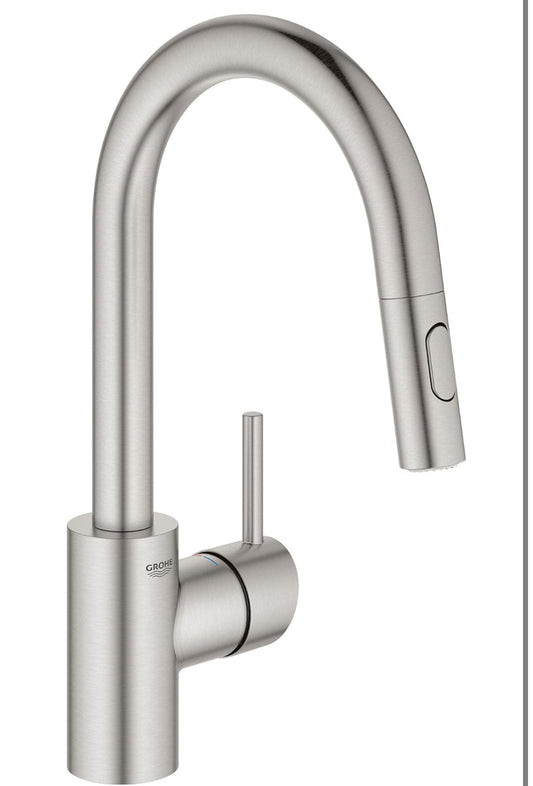 Open Box GROHE 31479DC1 Concetto Pull-Down Bar Kitchen Faucet with Sprayer. 1.75 GPM, Supersteel (Stainless Steel)