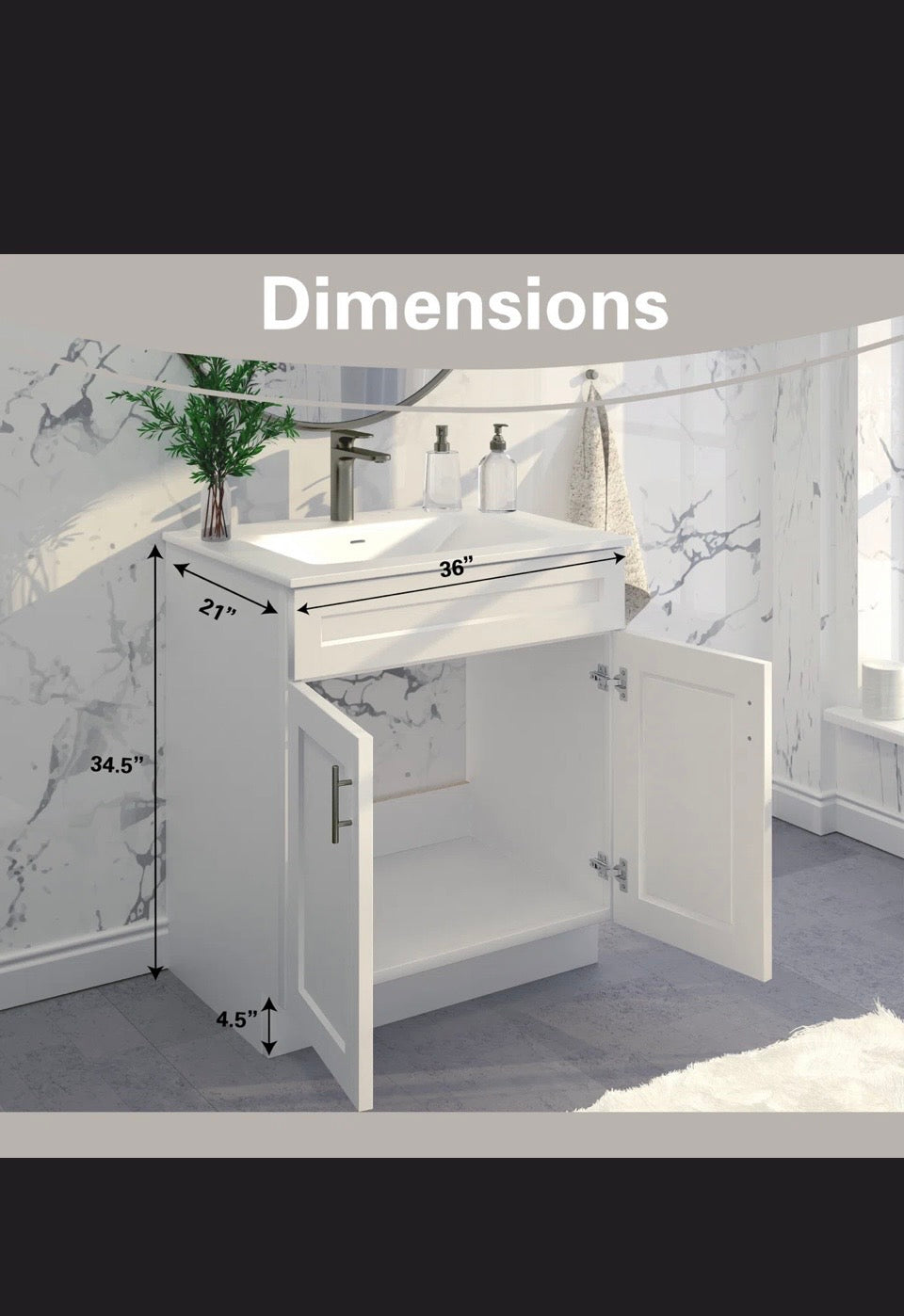 Vanity atelier 36'' Single Bathroom Vanity Base Cabinet in White Shaker