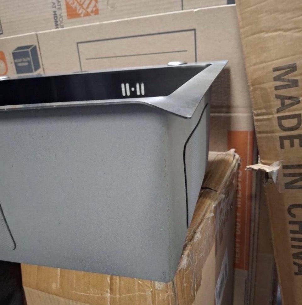 Open Box New Ownsig 23.6 inch Stainless Steel Laundry Sink with Cabinet and Pull-Out Faucet, Free Standing Utility Sink with Draining Basket