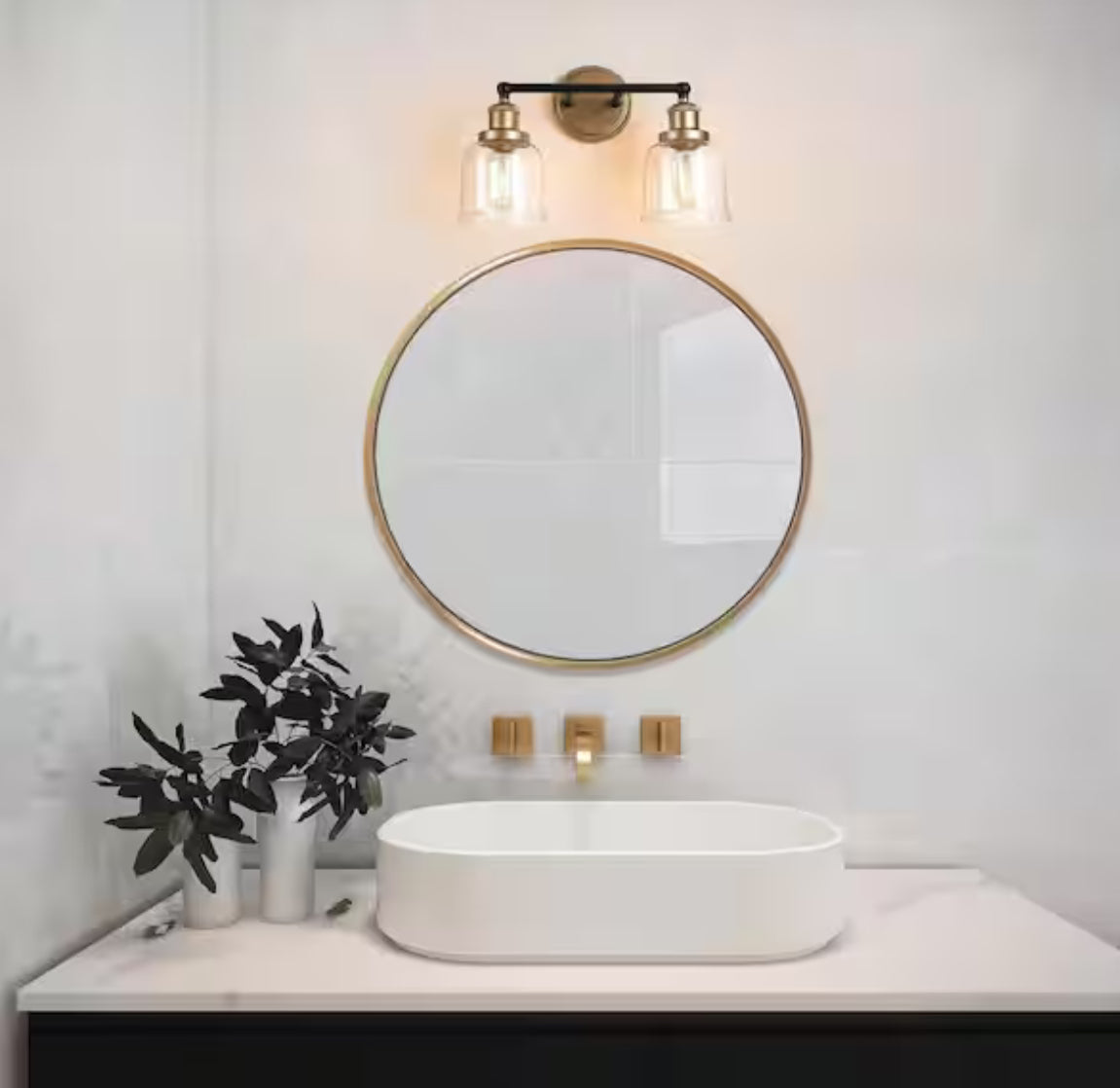 Uolfin Modern Dome Bathroom Vanity Light 2-Light Black and Brass Bell Wall Sconce Light with Clear Glass