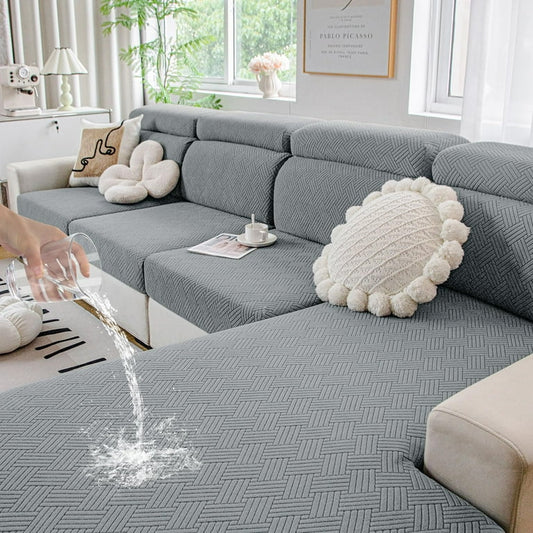 Brand New Smiry Waterproof Sofa Seat Cushion Covers, Stretch Couch Cushion Slipcovers, Fitted Jacquard Furniture Protector for Pets, Kid (Two, Grey)