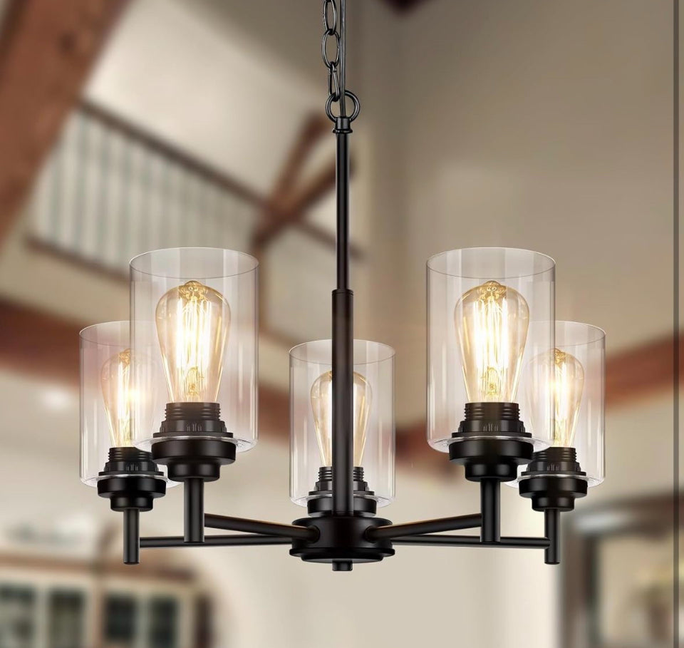 JAZAVA 5-Lights Modern Chandeliers, Pendant Lighting Hanging Adjustable Island,Semi Flush Ceiling Lights for Dinging Room Living Room Kitchen Bedroom,