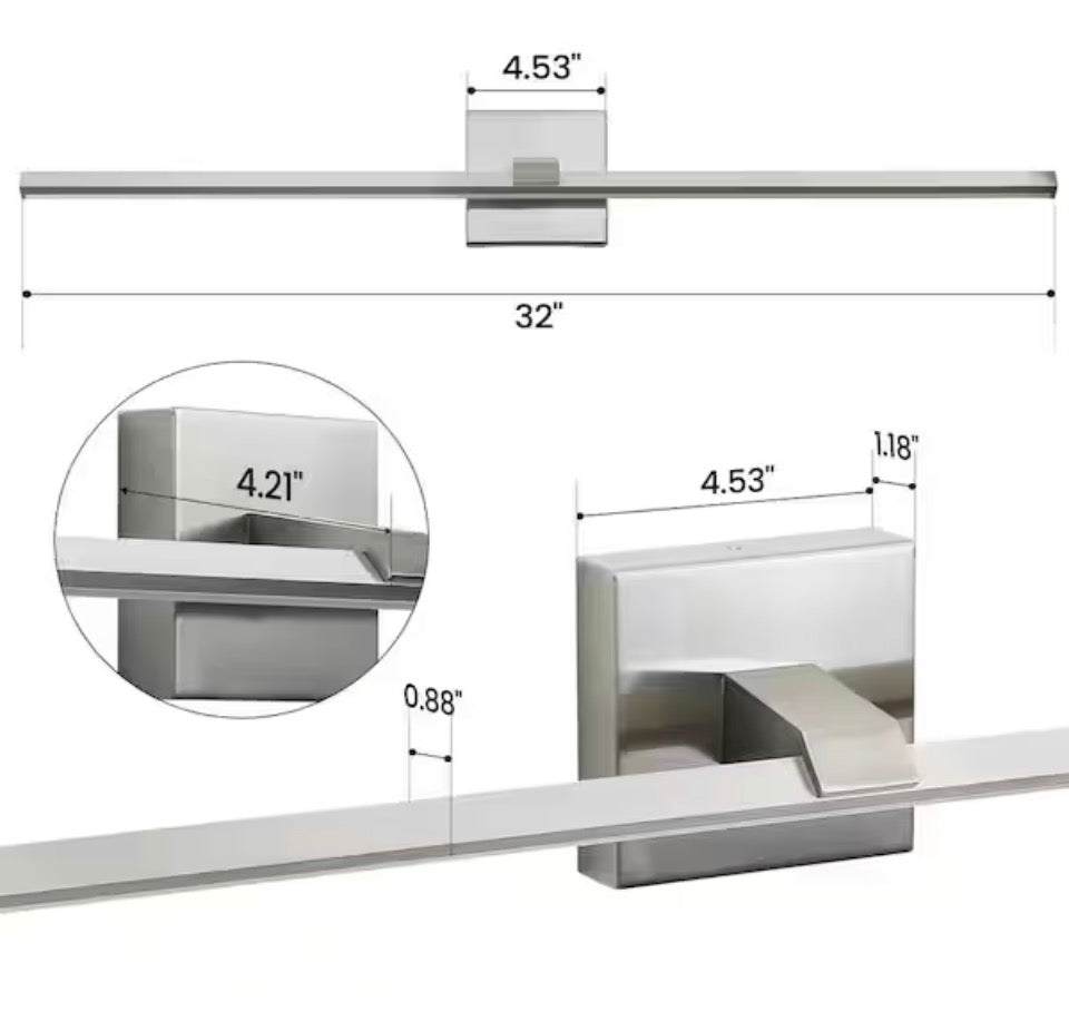 Kaisite 32 in. 1-Light Brushed Nickel LED Vanity Light Bar Wall Sconce Bathroom Light Fixture Over Mirror with 3500K Warm Light
