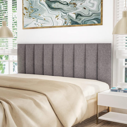 Tbfit upholstered wall mounted tufted gray fabric headboard for queen bed in modern bedroom setting