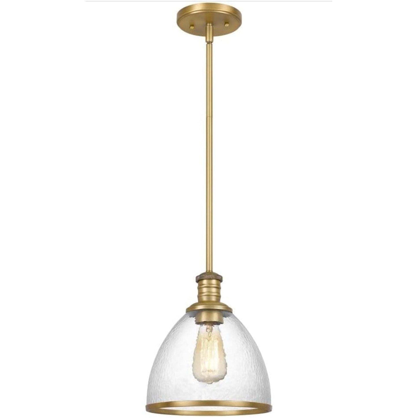 Cloe 1 Light vintage brass finish Harmer glass pendant light fixture for kitchen and dining room.