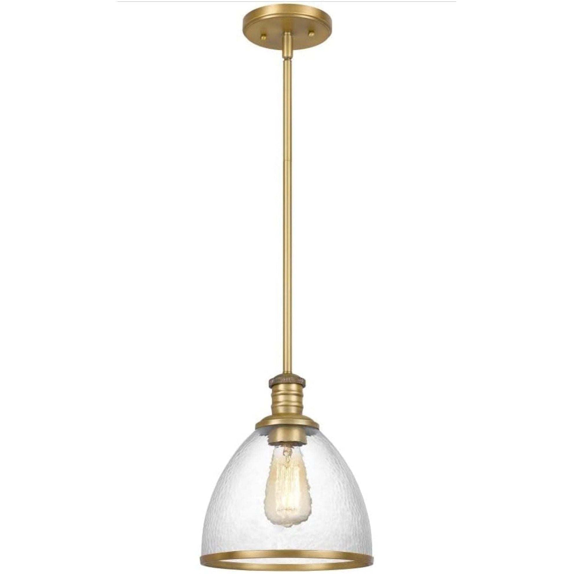 Cloe 1 Light vintage brass finish Harmer glass pendant light fixture for kitchen and dining room.