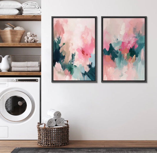 Abstract colorful strokes modern framed wall art set of 2 pieces