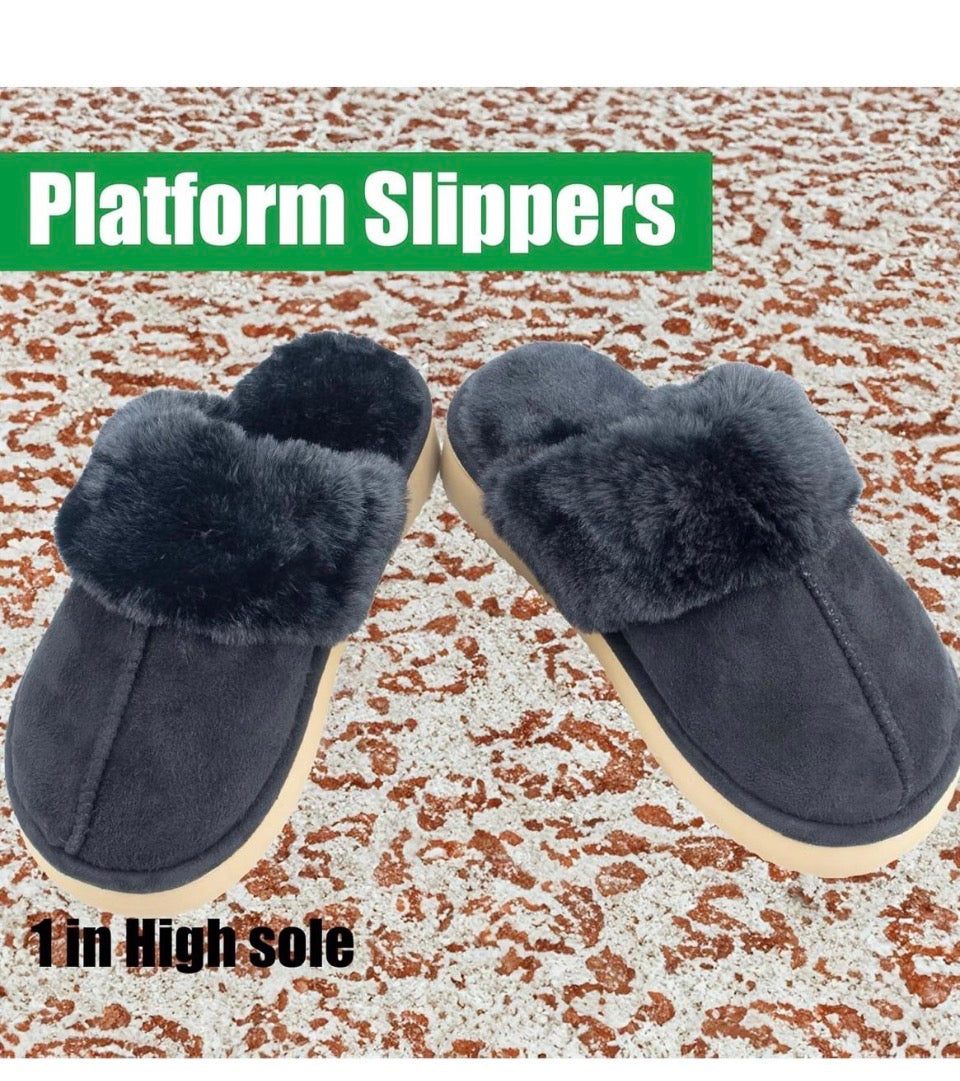 Open box Stlozpa Platform Slippers for Women Memory Foam,Fluffy Comfy Soft Warm Slippers for Women, Slip On Plush Bedroom Shoes Women Indoor and Outd