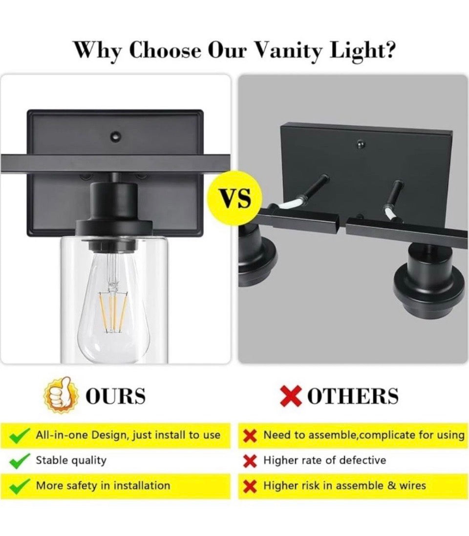 Open Box New Ascher Bathroom Vanity Light Fixtures, 3 Light Wall Sconces Lighting