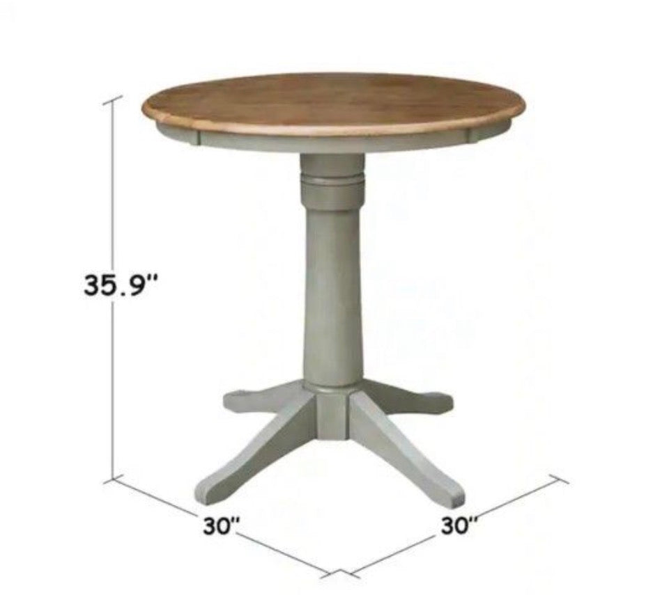 Open Box New International Concepts Hickory/Stone 30 in. Round Top Solid Wood Counter Height Dining Table