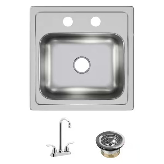 Open Box Elkay 15 in. Drop-in Single Bowl 20-Gauge Durable Satin Stainless Steel Kitchen Sink Kit w/ Faucet
