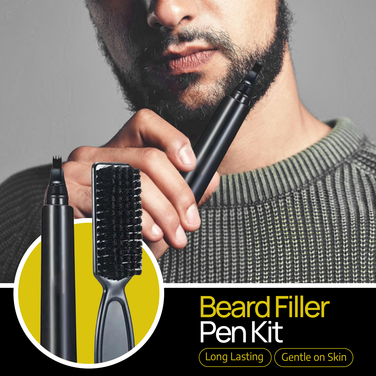 Beard Filler Pen and Beard Shaper for Men Beard Lineup Tool for Grooming Beard Guide Shape kit Black Waterproof Pen with Brush Barber Styling Pencil Beard Grooming Kit Barber Accessories