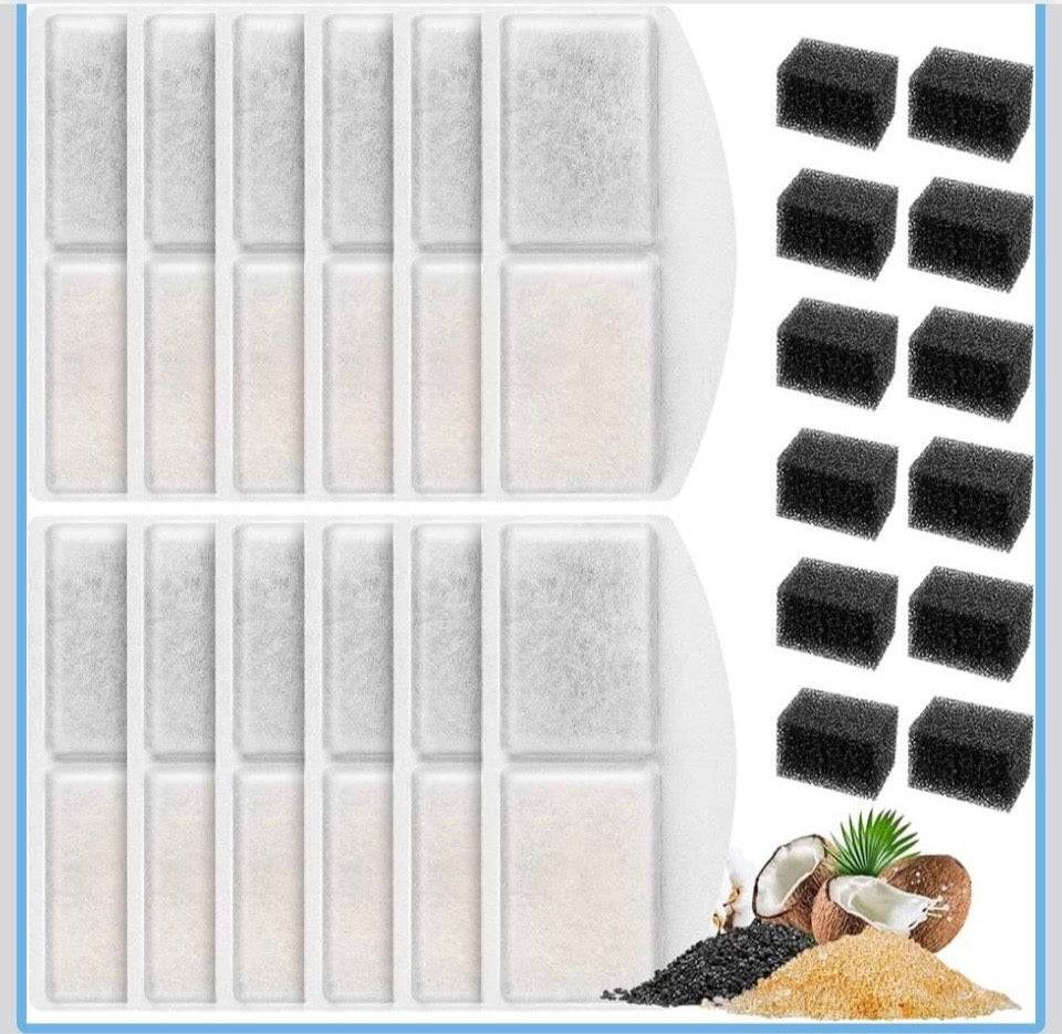 Open Box New MyfatBoss 12 Pack Cat Water Fountain Filter Compatible with 100oz/3L Automatic Pet Fountain and 12 Pack Replacement Pre-Filter Sponges, P