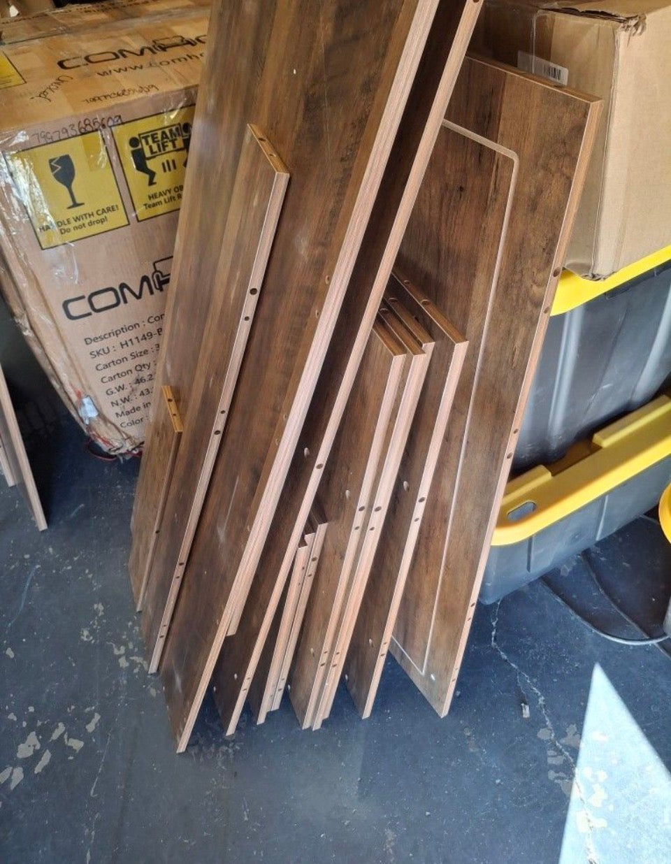 Open Box New BYBLIGHT Kearsten Brown 46.5 in. Bar Cabinet, L-Shaped Home Bar Table with Stemware Racks, 4-Tier Corner Bar Unit for Home Pub