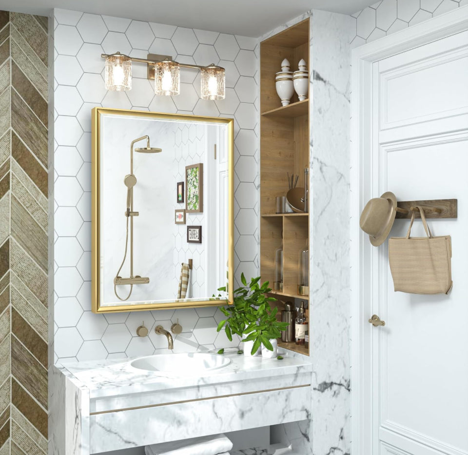 TokeShimi 20x26 Recessed Medicine Cabinet Bathroom Vanity Mirror Gold Metal Framed Surface Wall Mounted with Aluminum Alloy Beveled Edges Design 1 Doo - Selzalot