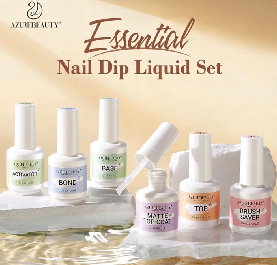 Brand New AZUREBEAUTY Dip Powder Liquid Set Bond, Base, Glossy Matte Top Coat, Activator,