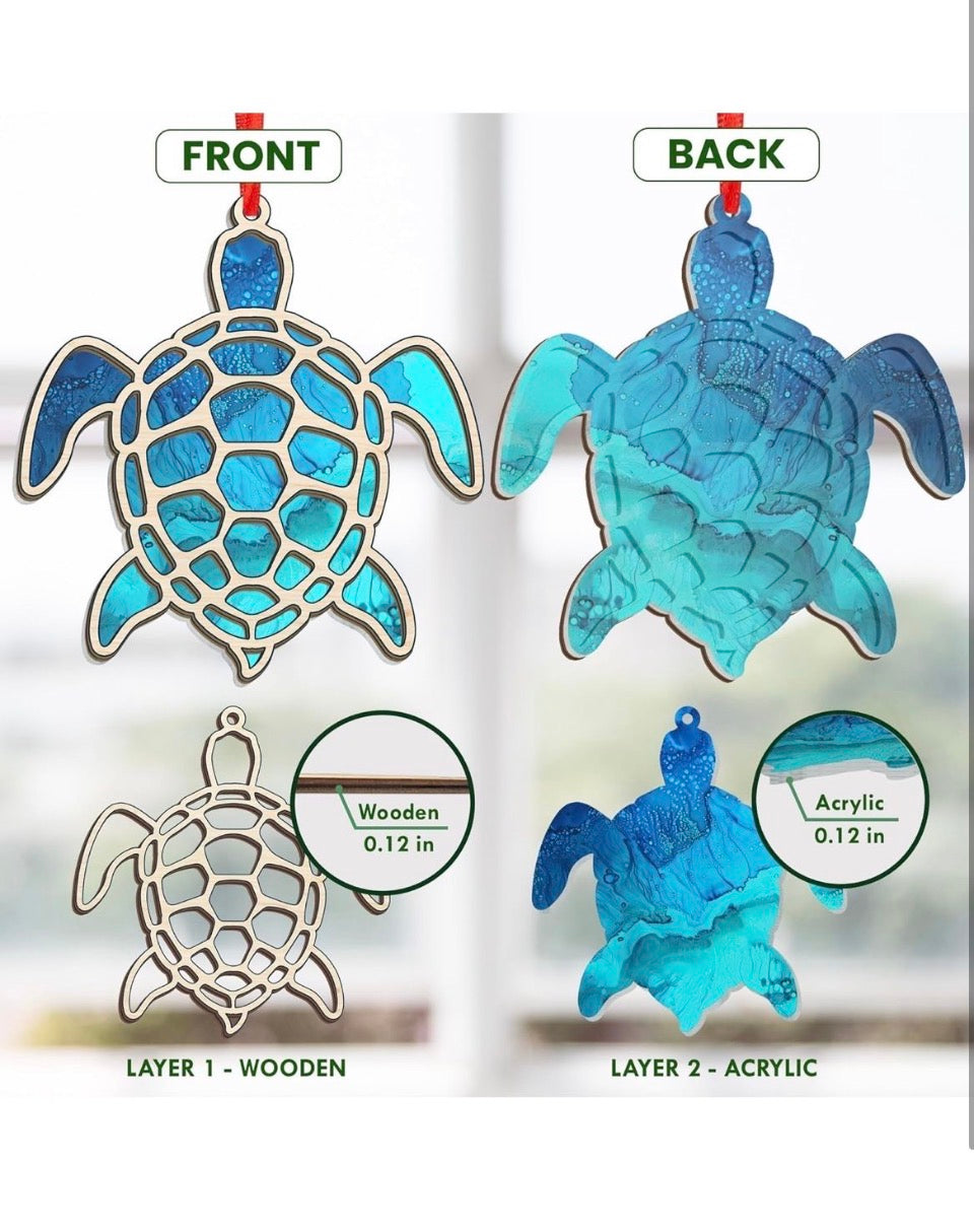 Open Box New FLAGWIX Sea Turtle Gifts for Women Men - Suncatcher Christmas Ornaments 2025 for Tree Decorations - Beach Gifts for Women Mom Animal Love