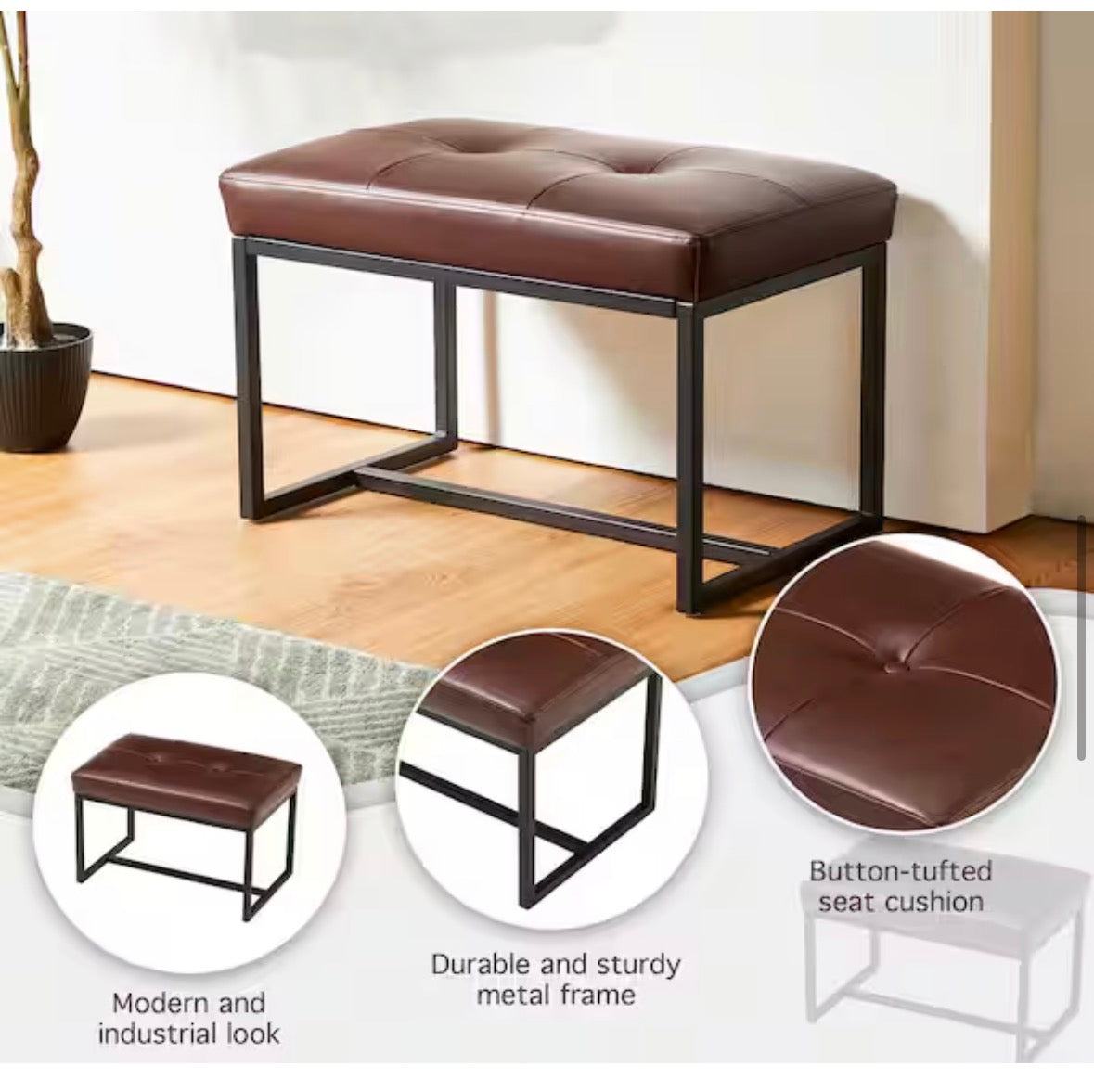 Glitzhome Modern Coffee Thick Leatherette Accent Stool