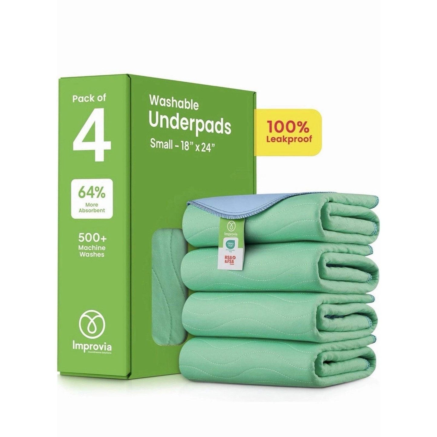 IMPROVIA heavy absorbency reusable incontinence pads 18x24 green pack of 4