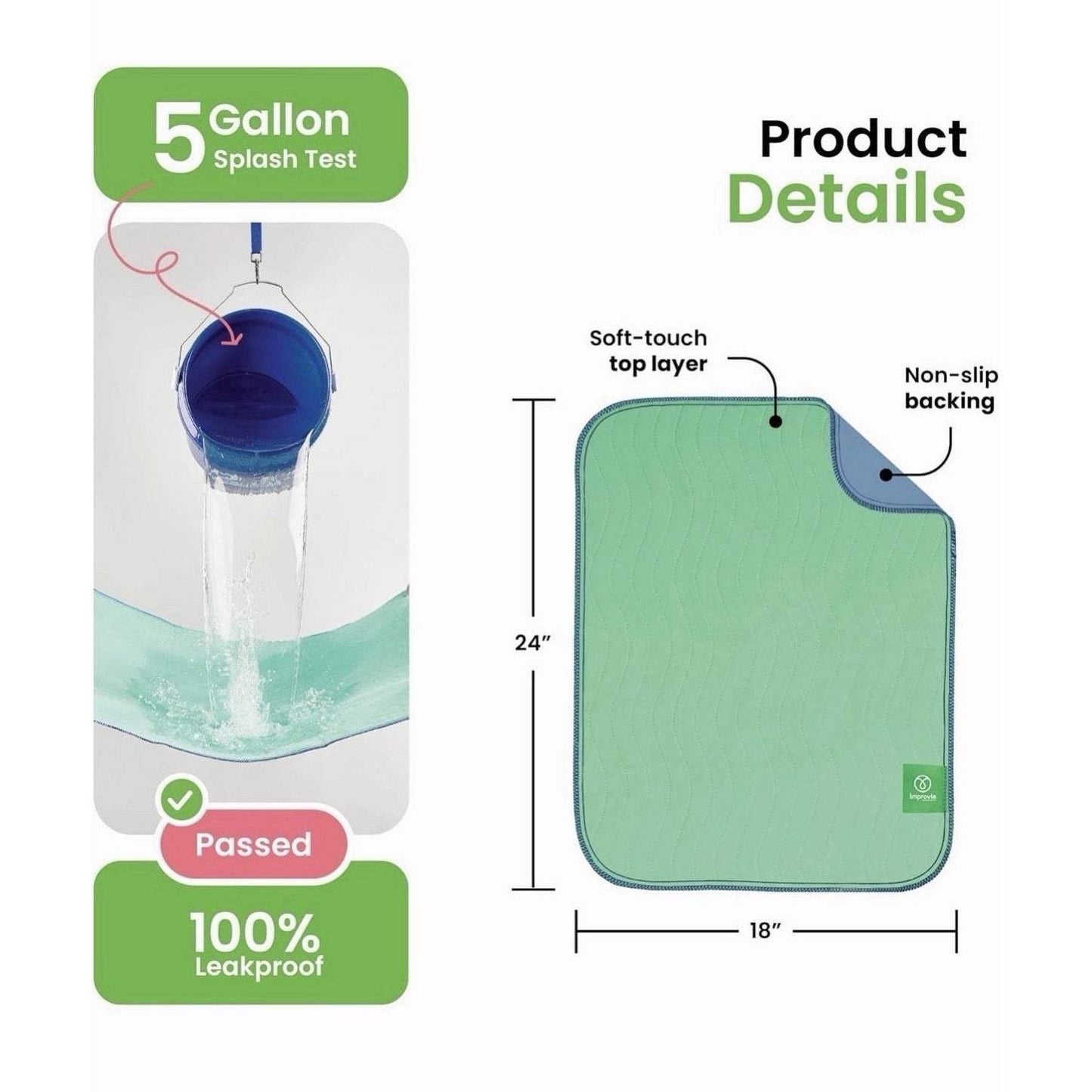 IMPROVIA 18 x 24" Heavy Absorbency Reusable Incontinence Pads for Adults - 4 pk