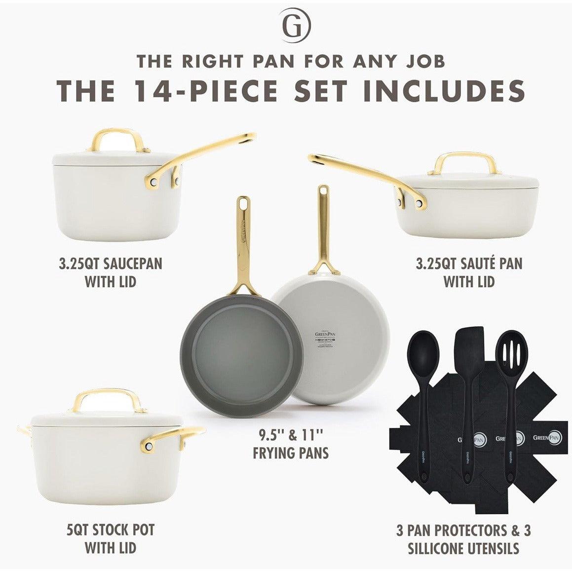 GreenPan GP5 14 Piece Cookware Pots and Pans Set, Hard Anodized Healthy Ceramic