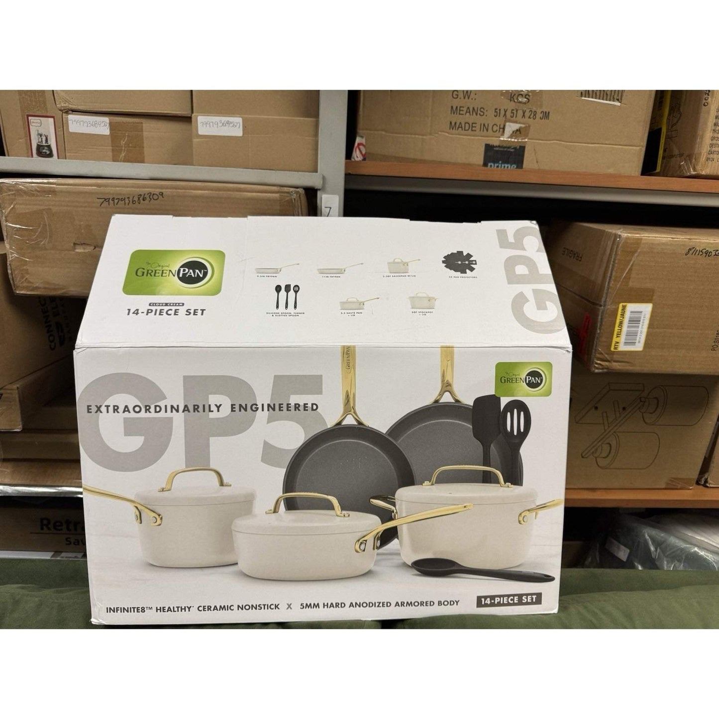 GreenPan GP5 14 Piece Cookware Pots and Pans Set, Hard Anodized Healthy Ceramic