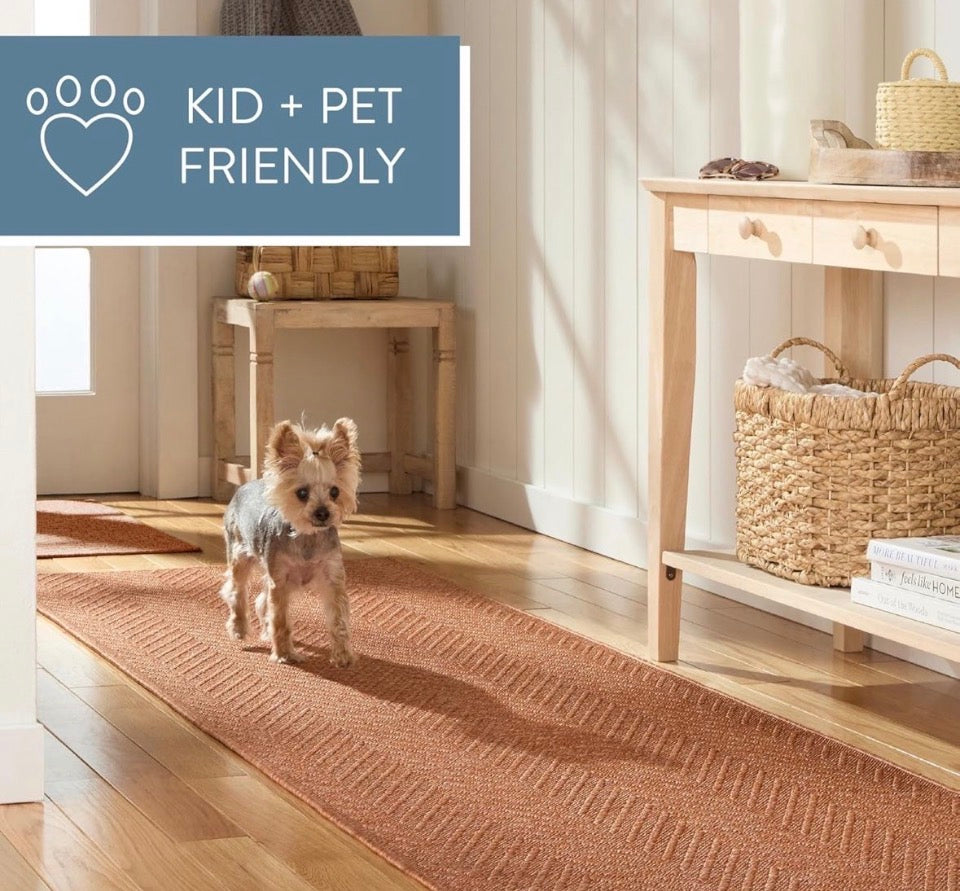 OPEN BOX NEW TOWN & COUNTRY BASICS Pax Herringbone Textured Solid Everwash® Washable Area Rug, Low Pile, Non-Slip Backing, Easy Clean Pet & Family Fri
