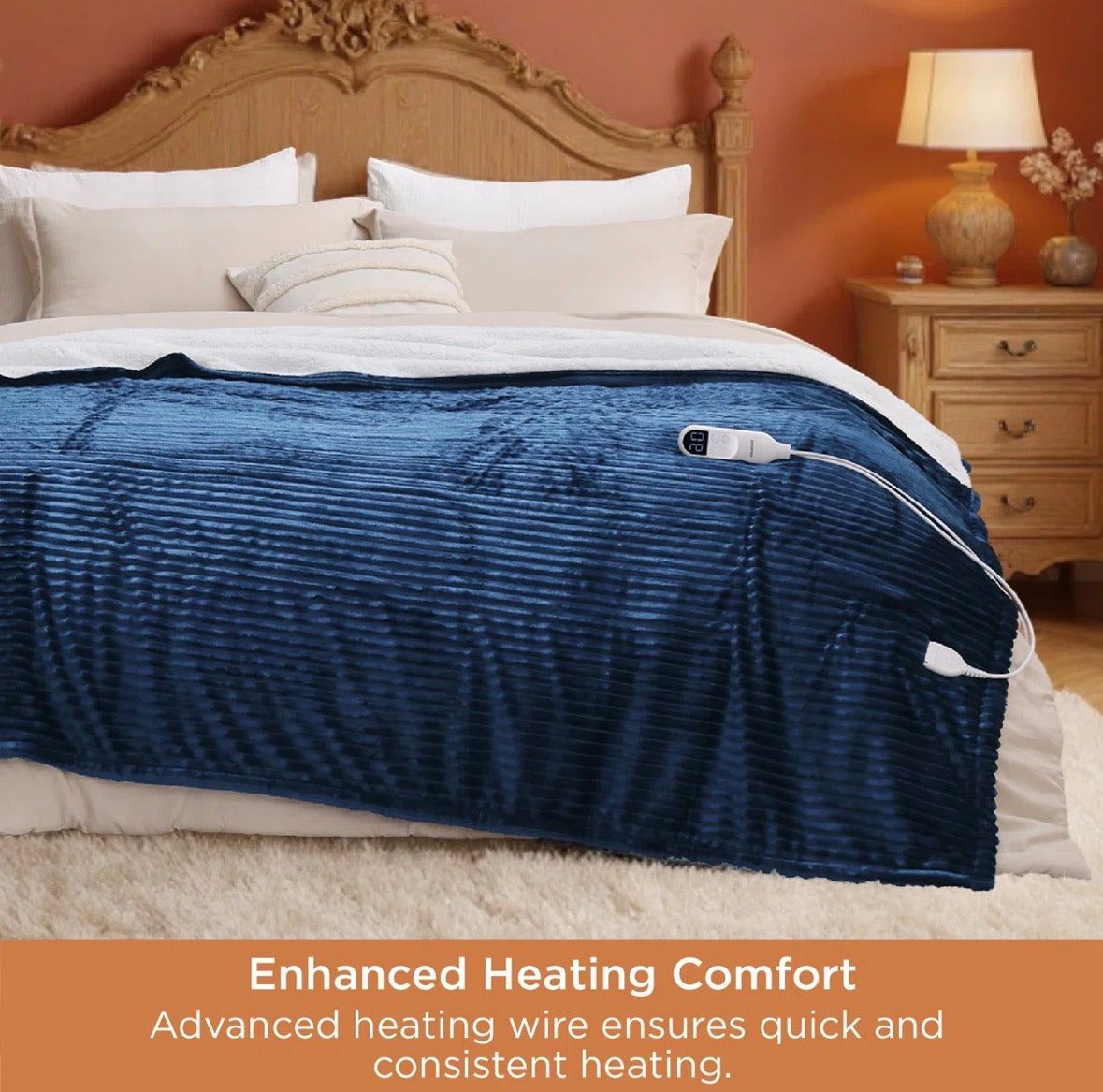 BEDSURE Electric Blanket, Soft Ribbed Flannel, Heating with 4 Time Settings, 6 Heat Levels, 3 hrs Timer Auto Shut Off, GentleSoft™