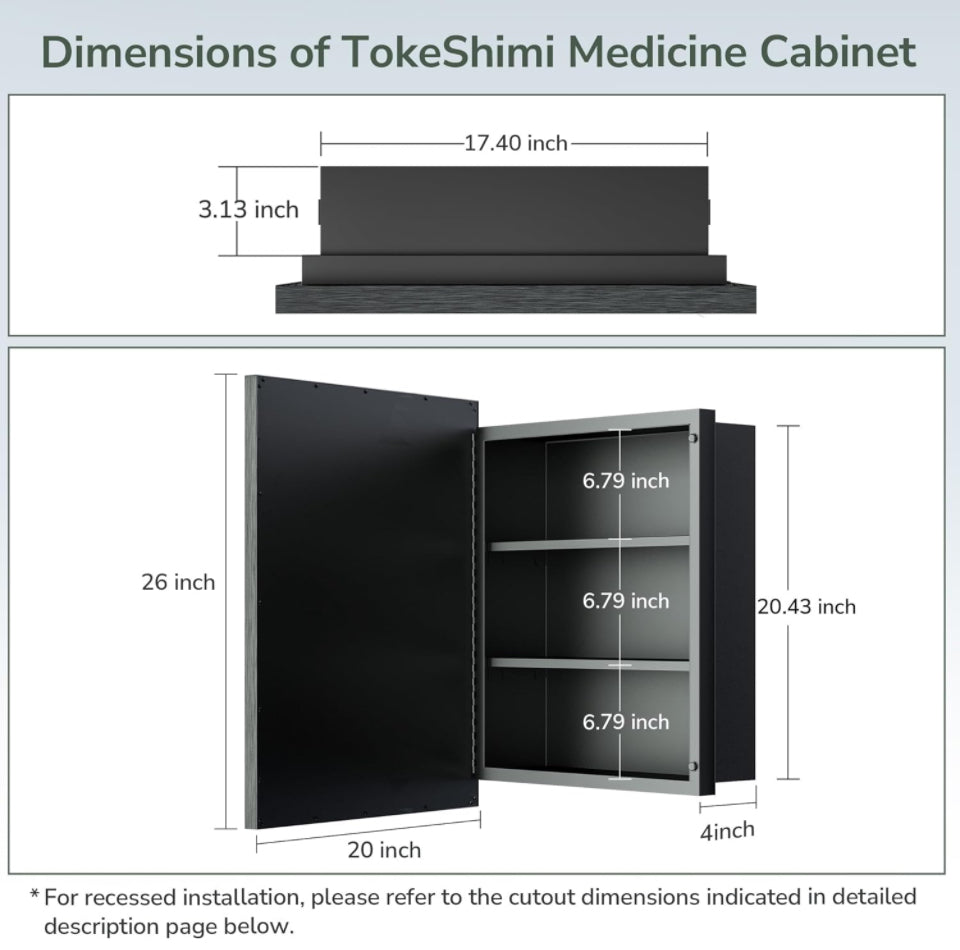 TokeShimi 20x26 Recessed Medicine Cabinet Bathroom Vanity Mirror Gold Metal Framed Surface Wall Mounted with Aluminum Alloy Beveled Edges Design 1 Doo - Selzalot