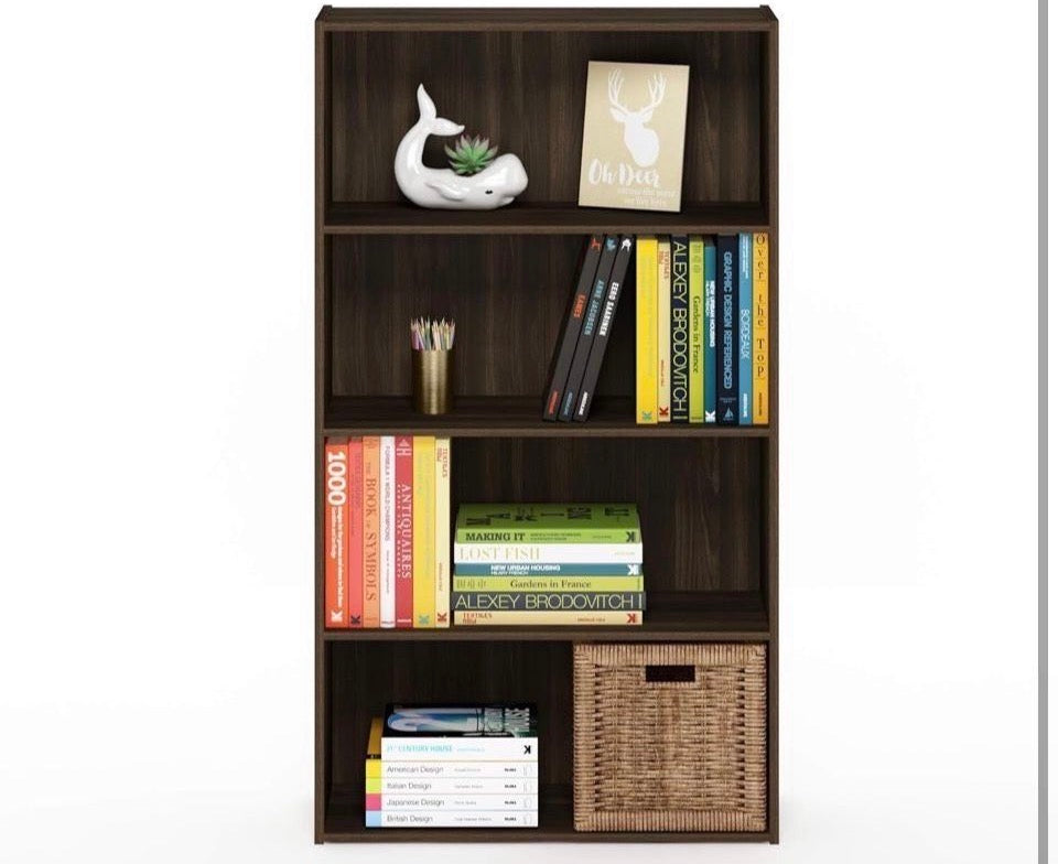 Open Box Furinno Pasir 4-Tier Open Shelf, Columbia Walnut