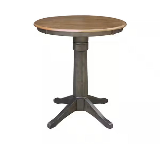 Open Box International Concepts Hickory/Coal 30 in. Round Top Solid Wood Counter Height Pedestal Dining Table - Seats 2