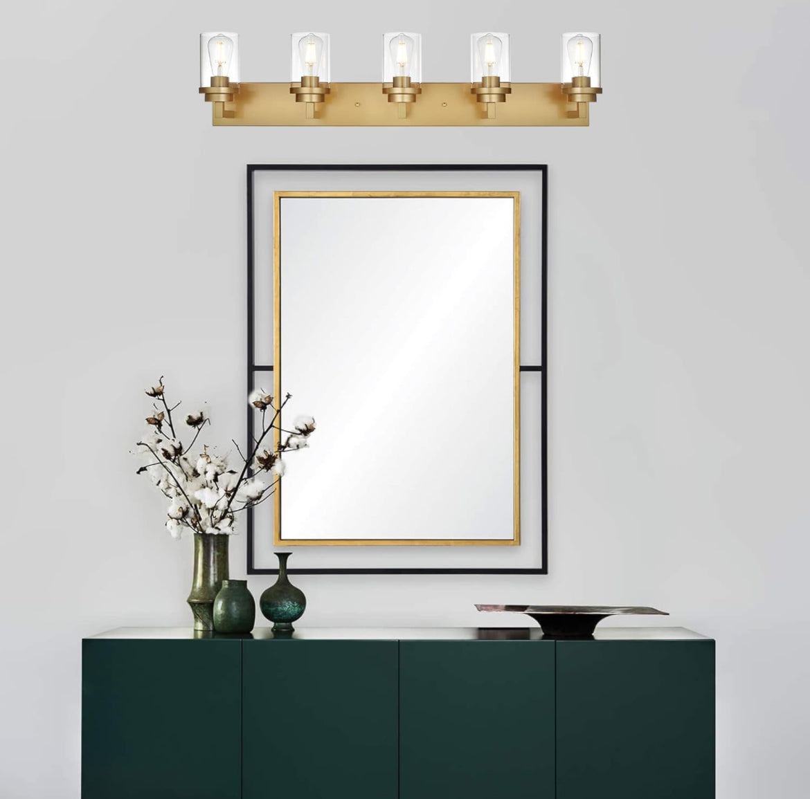 MELUCEE Gold Vanity Lights for Bathroom 40 Inches Length, 5-Light Bathroom Lighting Fixtures Over Mirror Wall Mount Lamp with Clear Glass Shade for Vanity Table/Over Sink/Kitchen - Selzalot