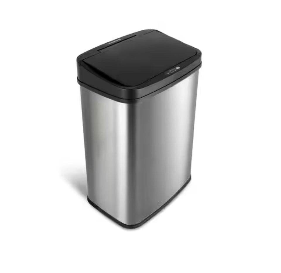 13 Gal. stainless steel touchless motion sensor trash can with fingerprint resistant finish and rectangular design