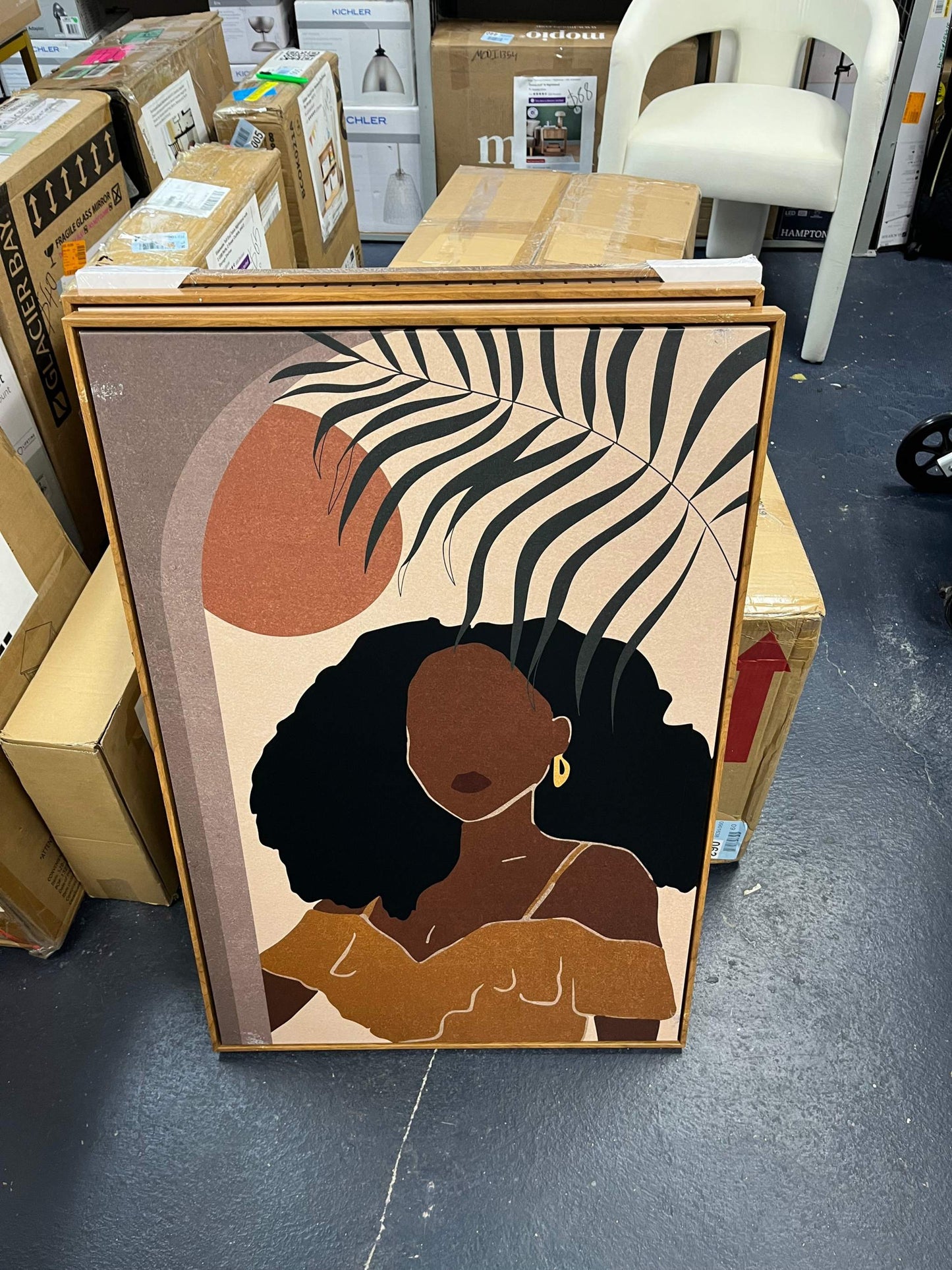 "IDEA4WALL Mid Century Modern Boho "" African American Stylish Black Woman Female Portrait Mid-Century Modern Boho Abstract Jungle Plant "" 3 - Pieces"