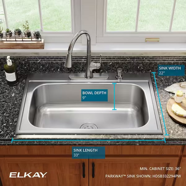 Open Box Elkay Parkway 33 in. Drop-in Single Bowl 20-Gauge Stainless Steel Kitchen Sink Only