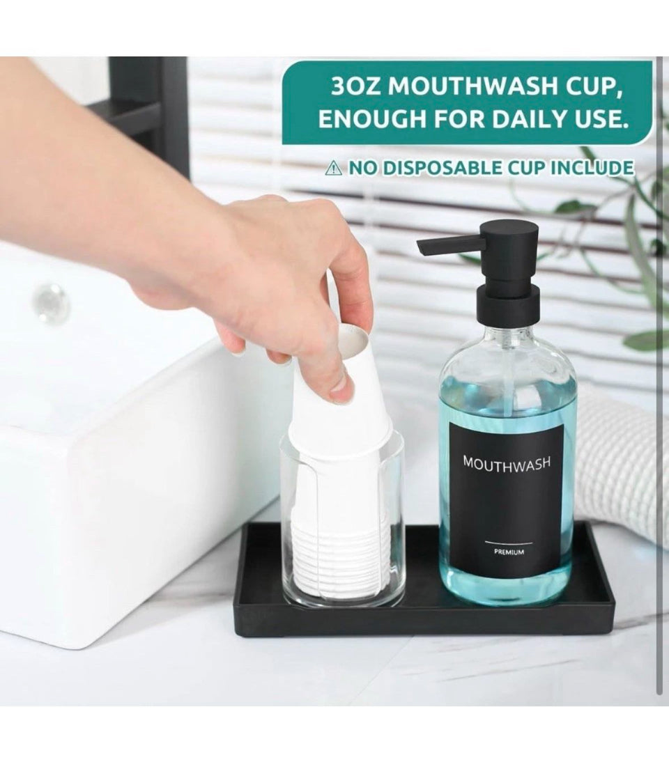 Open Box TOLDATLI Mouthwash Dispenser for Bathroom, Glass Mouth Wash Pump
