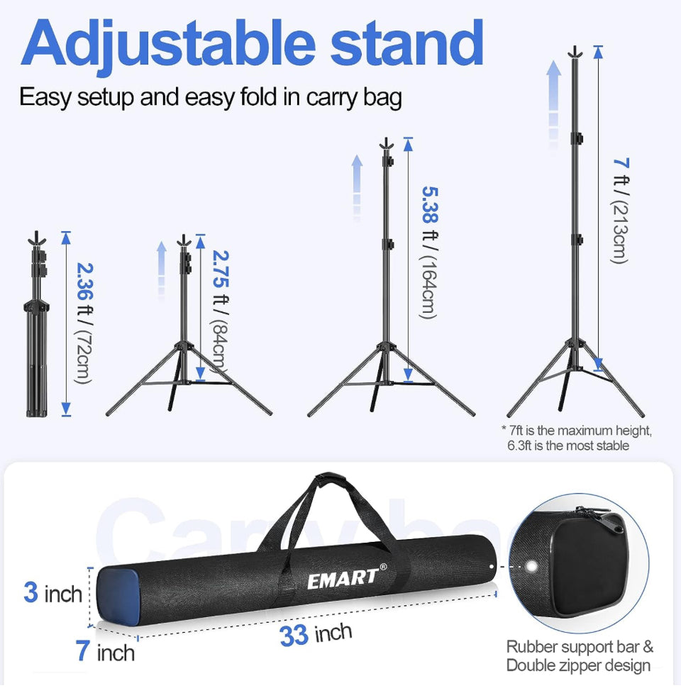 EMART Backdrop Stand 10x7ft(WxH) Photo Studio Adjustable Background Stand Support Kit with 2 Crossbars, 8 Backdrop Clamps, 2 Sandbags and Carrying Bag - Selzalot